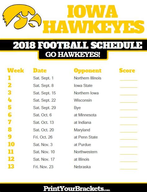 2018 iowa hawkeye football schedule